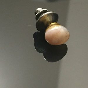 White ,Cream Marble Stone  Vintage Silver Tie Tack